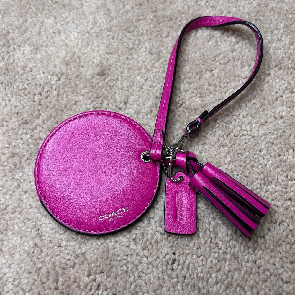 Coach Fuchsia Leather mirror bag charm with Tassel